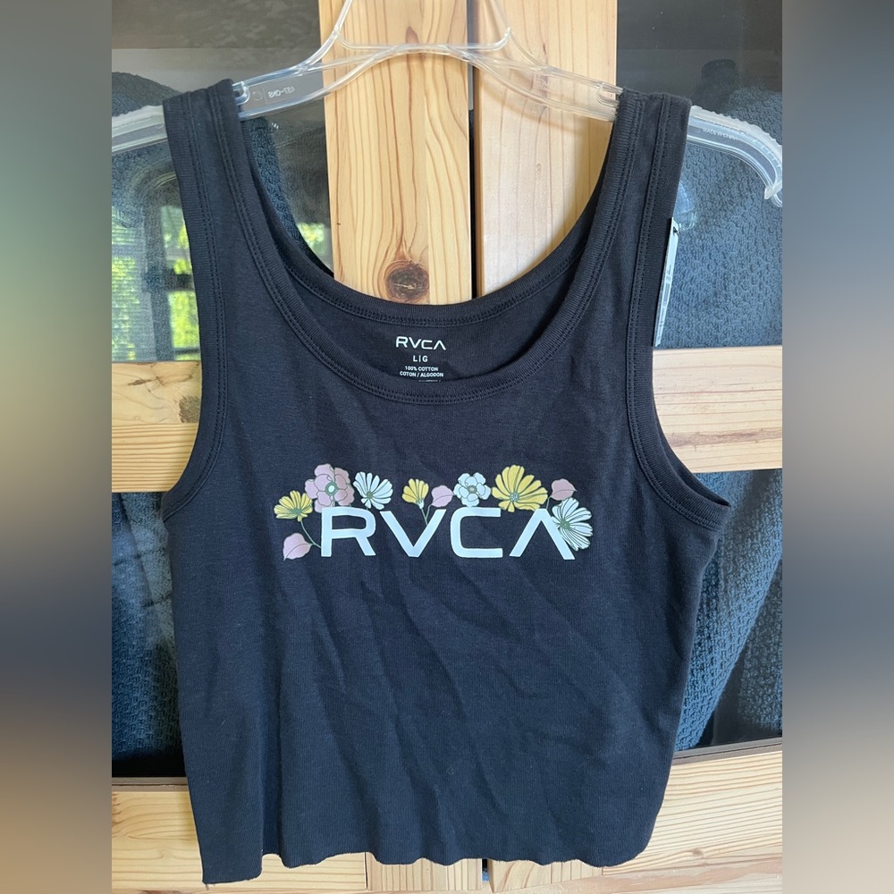 RVCA Black Tank Top with Floral Accents